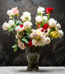 vase with fresh flowers close-up with copy space