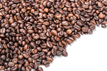 roasted coffee beans isolated on white background