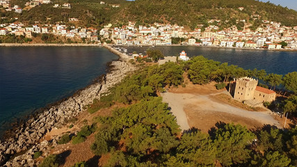 Aerial drone photo of traditional village of Githeio in Mani, Peloponnese, Greece