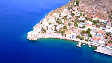 Aerial drone video of Hydra picturesque island, Saronic gulf, Greece © aerial-drone