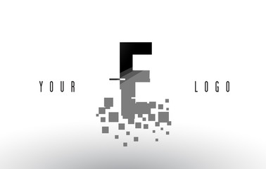 E Pixel Letter Logo with Digital Shattered Black Squares