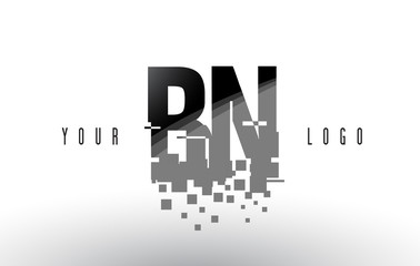 BN B N Pixel Letter Logo with Digital Shattered Black Squares