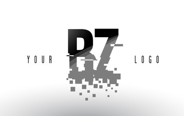 BZ B Z Pixel Letter Logo with Digital Shattered Black Squares