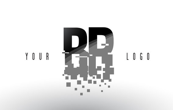 BR B R Pixel Letter Logo with Digital Shattered Black Squares