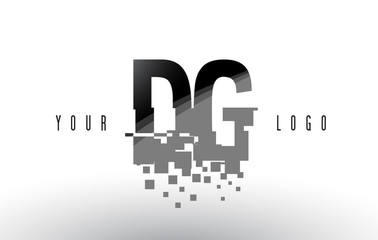 DG D G Pixel Letter Logo with Digital Shattered Black Squares