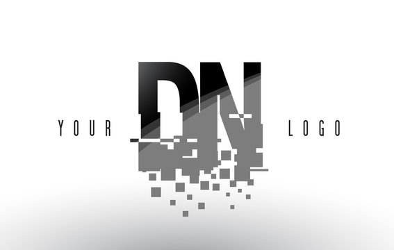 DN D N Pixel Letter Logo with Digital Shattered Black Squares