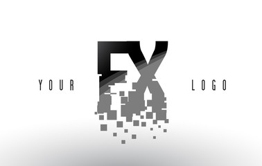 FX F X Pixel Letter Logo with Digital Shattered Black Squares