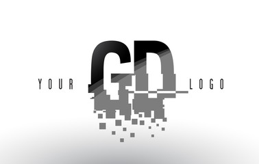 GD G D Pixel Letter Logo with Digital Shattered Black Squares