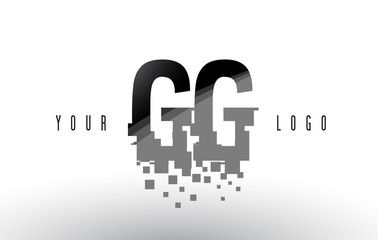 GG G G Pixel Letter Logo with Digital Shattered Black Squares