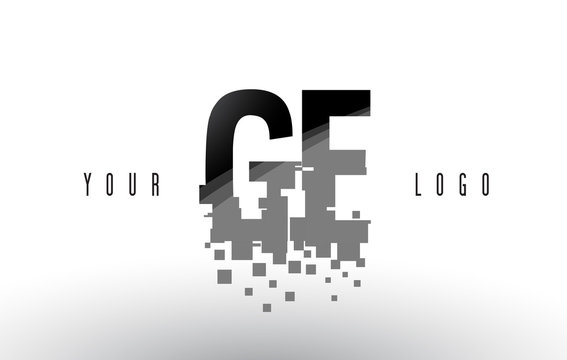 GE G E Pixel Letter Logo With Digital Shattered Black Squares