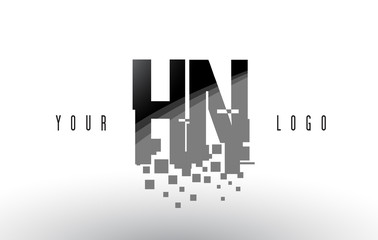 HN H N Pixel Letter Logo with Digital Shattered Black Squares