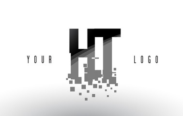 HT H T Pixel Letter Logo with Digital Shattered Black Squares