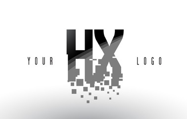 HX H X Pixel Letter Logo with Digital Shattered Black Squares