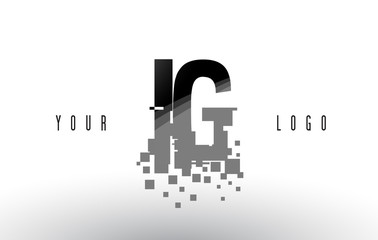 IG I Q Pixel Letter Logo with Digital Shattered Black Squares