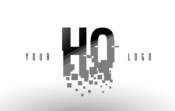HQ H Q Pixel Letter Logo with Digital Shattered Black Squares