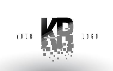 KR K R Pixel Letter Logo with Digital Shattered Black Squares