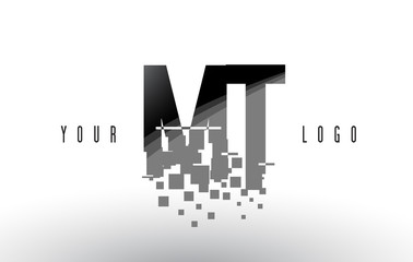 MT M T Pixel Letter Logo with Digital Shattered Black Squares