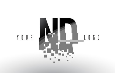 ND N D Pixel Letter Logo with Digital Shattered Black Squares