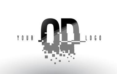 OD O D Pixel Letter Logo with Digital Shattered Black Squares