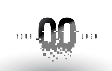 OO O Pixel Letter Logo with Digital Shattered Black Squares