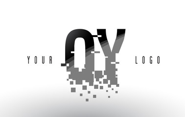 OY O Y Pixel Letter Logo with Digital Shattered Black Squares