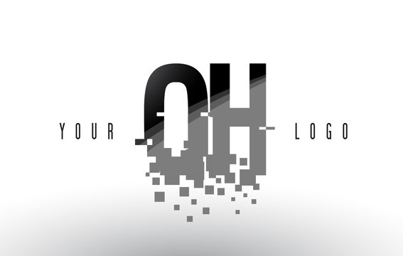 OH O H Pixel Letter Logo with Digital Shattered Black Squares