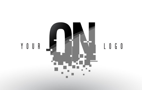 ON O N Pixel Letter Logo with Digital Shattered Black Squares