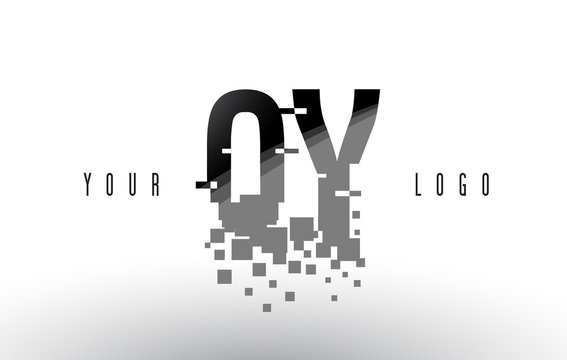 QY Q Y Pixel Letter Logo with Digital Shattered Black Squares