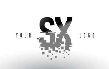 SX S X Pixel Letter Logo with Digital Shattered Black Squares