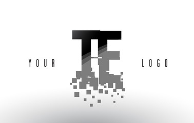 TE T E Pixel Letter Logo with Digital Shattered Black Squares