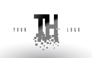 TH T H Pixel Letter Logo with Digital Shattered Black Squares