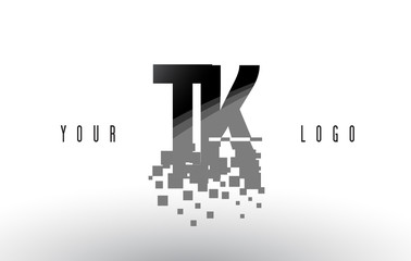 TK T K Pixel Letter Logo with Digital Shattered Black Squares