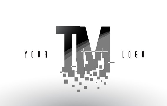 TM T M Pixel Letter Logo with Digital Shattered Black Squares