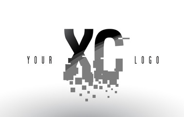 XC X C Pixel Letter Logo with Digital Shattered Black Squares
