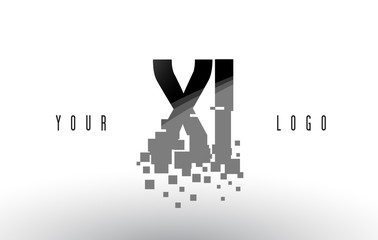 XI X I Pixel Letter Logo with Digital Shattered Black Squares
