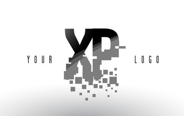 XP X P Pixel Letter Logo with Digital Shattered Black Squares
