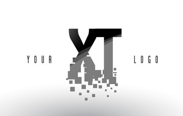XT X T Pixel Letter Logo with Digital Shattered Black Squares