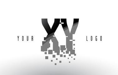 XY X Y Pixel Letter Logo with Digital Shattered Black Squares