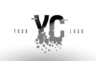 YC Y C Pixel Letter Logo with Digital Shattered Black Squares