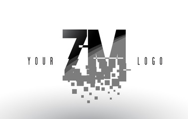 ZM Z M Pixel Letter Logo with Digital Shattered Black Squares