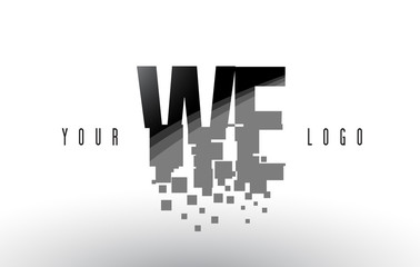 WE W E Pixel Letter Logo with Digital Shattered Black Squares