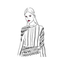 sketch of woman in striped clothes