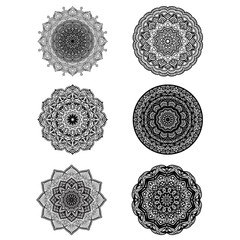 Set of mandalas for decorative round ornaments. Anti-stress therapy patterns. Weave design elements. Yoga logos, backgrounds