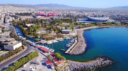 Obraz premium Aerial drone video of Mikrolimano in Peiraeus, Attica , Greece