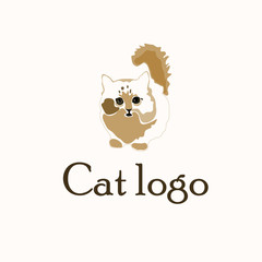 Red Cat logo.Kitten colorful logotype.Pastel colors.