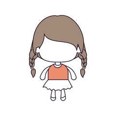 silhouette color sections of faceless little girl with braided hair medium height in light brown vector illustration