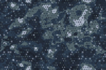 Seamless pattern. Abstract military or police camouflage background. Shades of blue with square gray grid.