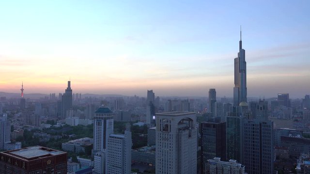 NANJING - CHINA, MARCH 30, 2017, Skyline of Nanjing with Zifeng Tower，sunset