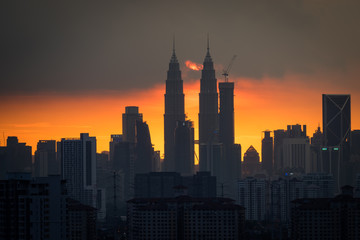 Fototapeta na wymiar Kuala Lumpur, the capital of Malaysia. Its modern skyline is dominated by the 451m-tall KLCC, a pair of glass-and-steel-clad skyscrapers.