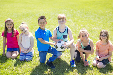 Boys and girls football portrait